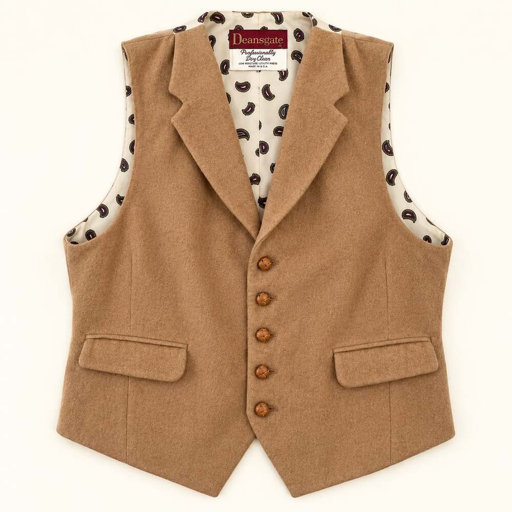 Vintage Deansgate Camel Wool Blend Paisley Lined Vest Made USA Unisex